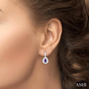 6X4 MM Pear Cut Amethyst and 1/20 Ctw Round Cut Diamond Semi-Precious Earring in Sterling Silver